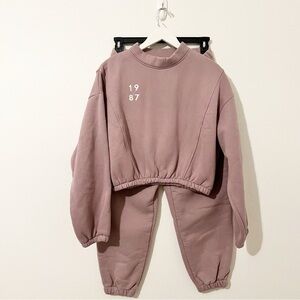 1987 Label Sweatshirt and Sweatpants Set Mauve Embroidered Size Large L